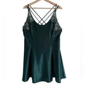 Vintage Victorias Secret Emerald Green Satin Lace Slip Dress Coquette Chemise L